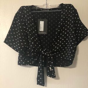 Black Polka Dot Chiffon Tie Front